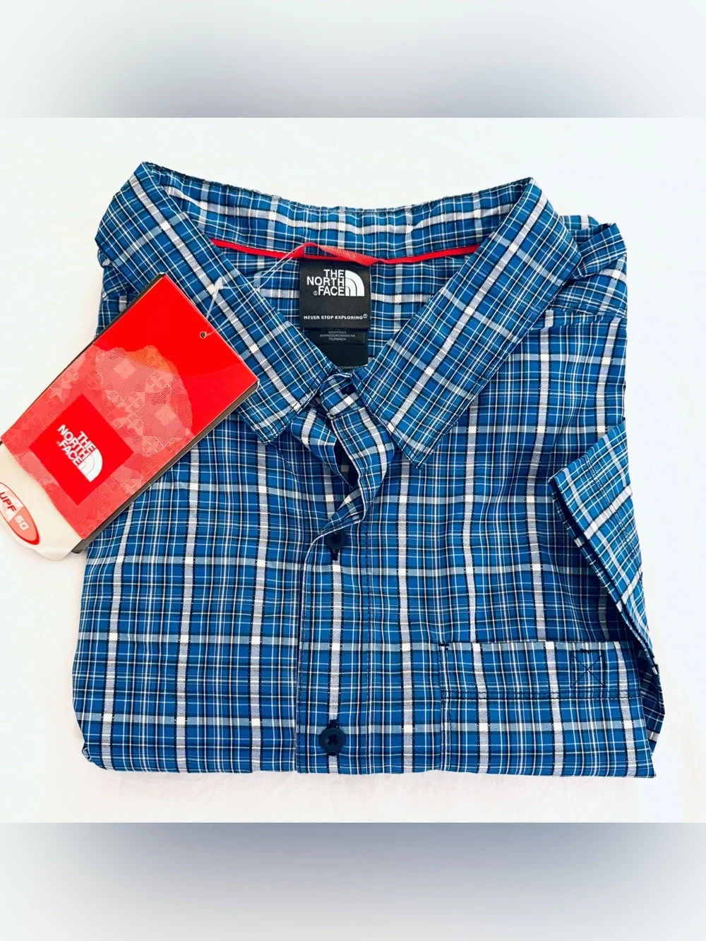 The North Face Hypress Woven Shirt Men XXL Blue Plaid UPF 50 NWT